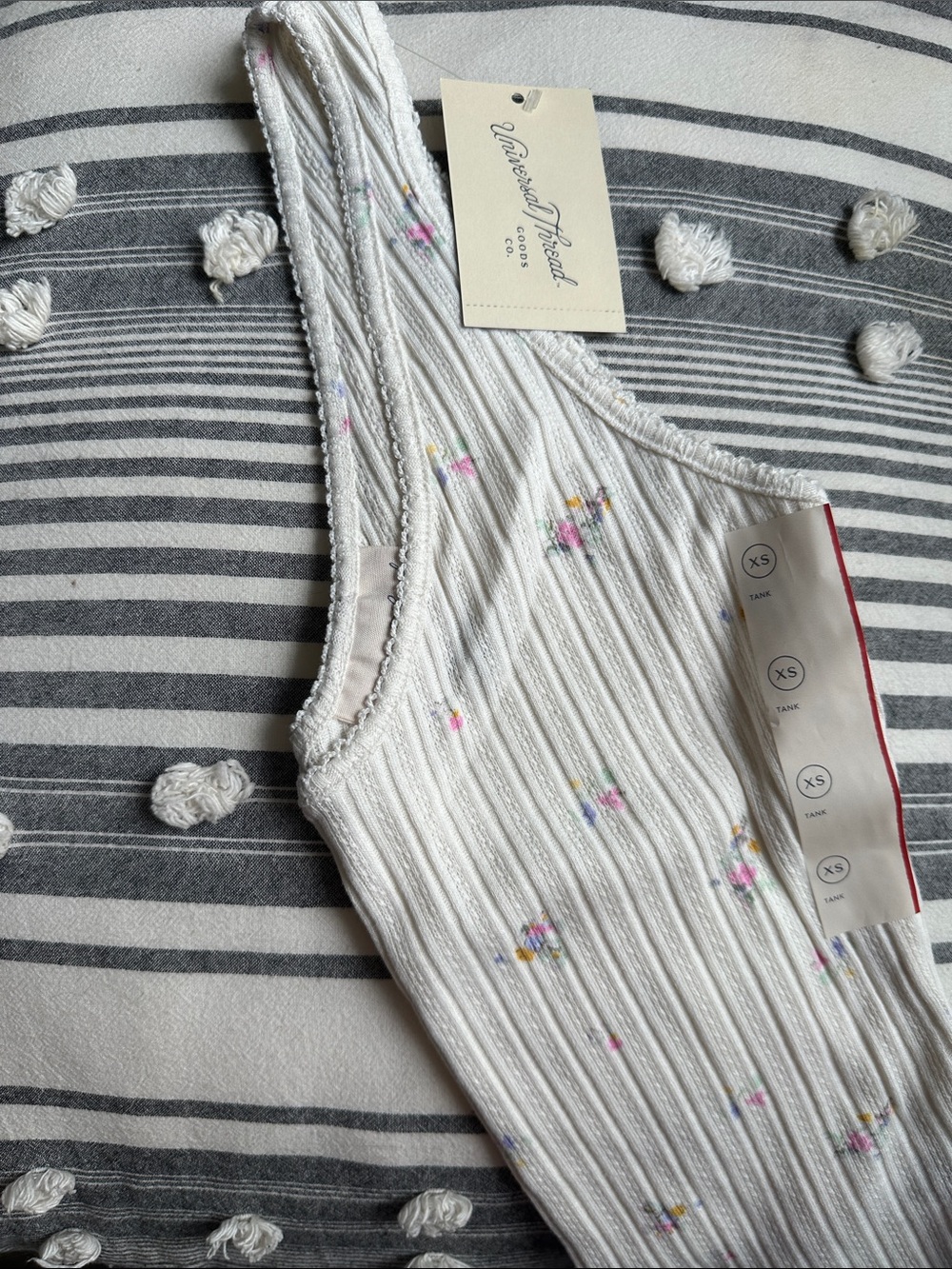 Universal Thread White Ribbed Tank with Tiny Pastel Florals